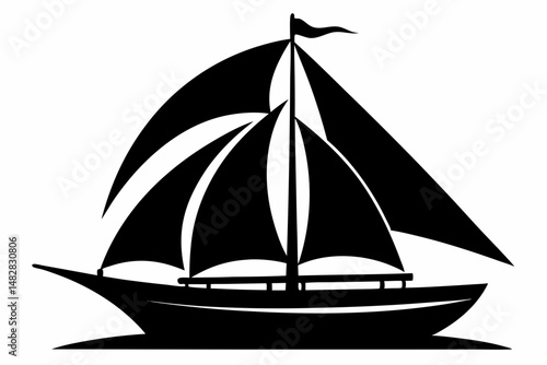 sailboat silhouette line art vector illustration with a white background