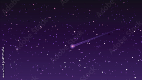 starry night sky background with shooting star. landscape cartoon scene