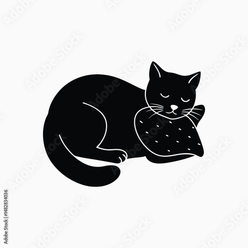 A cat sleeping with pillow vector silhouette on white background