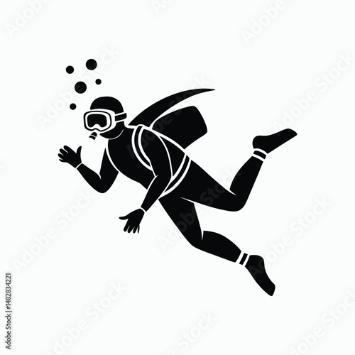 A vector scuba diving in sea on white background