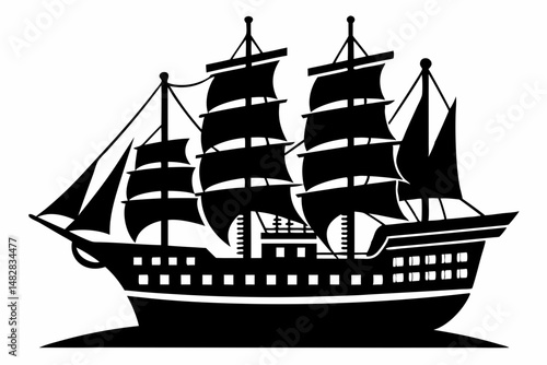 ship silhouette line art vector illustration with a white background