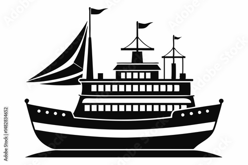 ship silhouette line art vector illustration with a white background