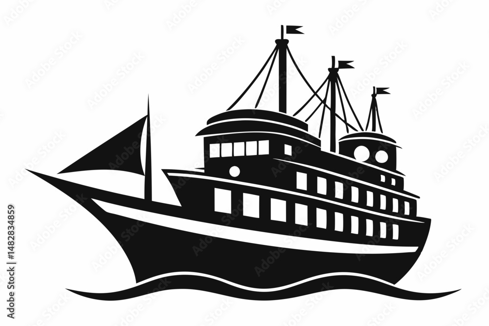 ship silhouette line art vector illustration with a white background ship silhouette line art vector illustration with a white background