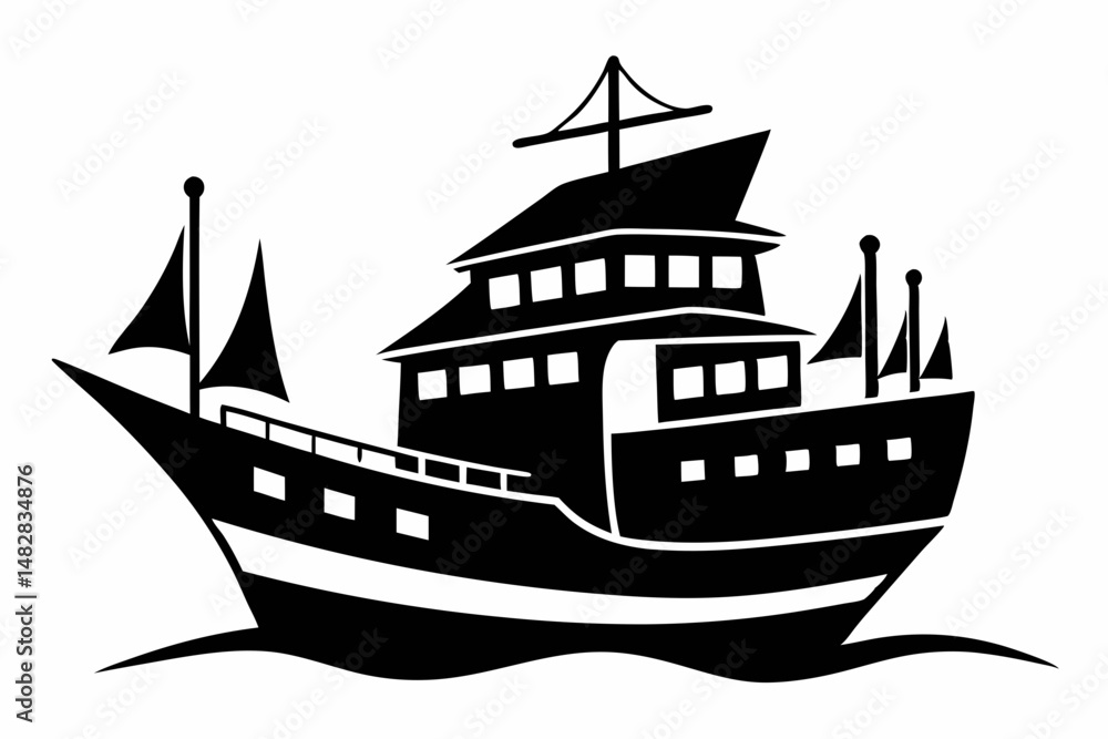 ship silhouette line art vector illustration with a white background ship silhouette line art vector illustration with a white background