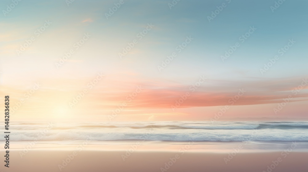 Obraz premium Blurred Beach Horizon with Soft Morning Sunlight and Gentle Coastal Glow for Serene Ocean Atmosphere
