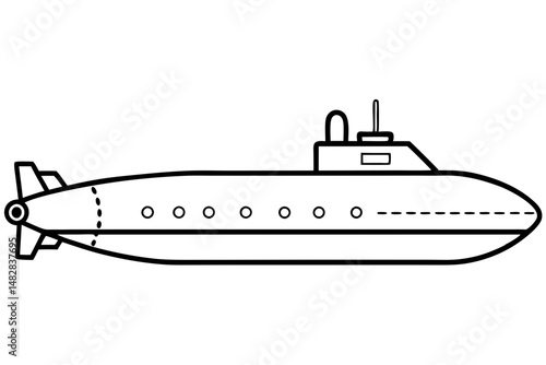 submarine silhouette line art vector illustration with a white background