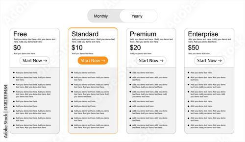 Price List Template With four options, Price List Template Vector Art, Price List Templates for PowerPoint