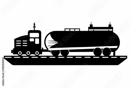 tanker silhouette line art vector illustration with a white background