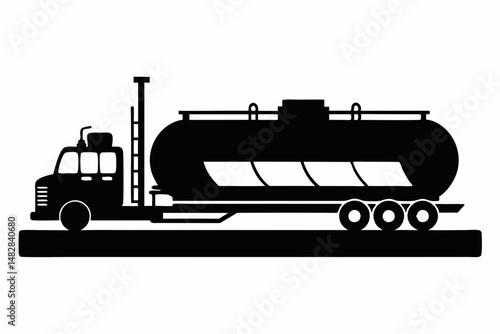 tanker silhouette line art vector illustration with a white background
