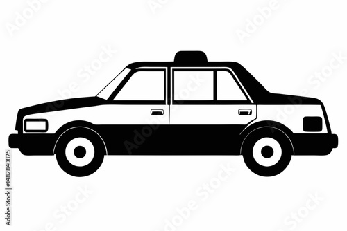 taxi silhouette line art vector illustration with a white background