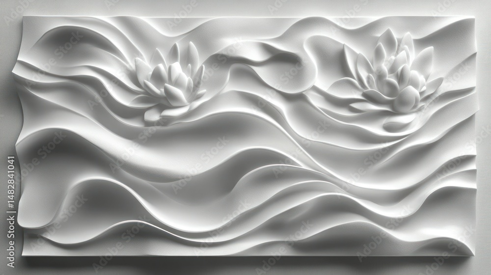 Obraz premium Abstract bas-relief with flowing lines and lotus flowers
