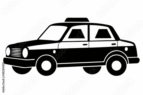 taxi silhouette line art vector illustration with a white background