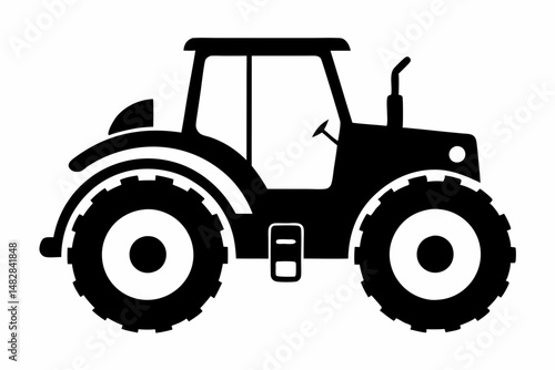 tractor silhouette line art vector illustration with a white background