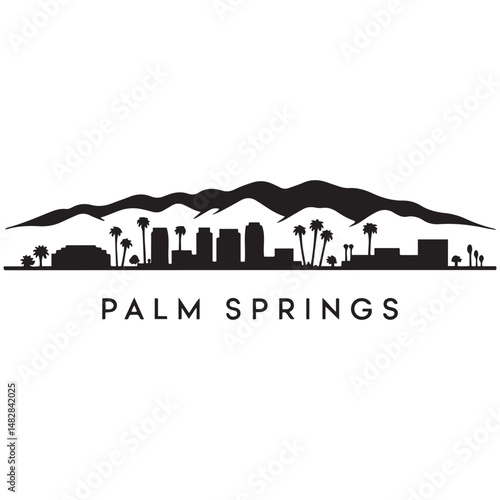 Palm Springs, CA skyline silhouette. Black Palm Springs city design. Vector black silhouette. with white background