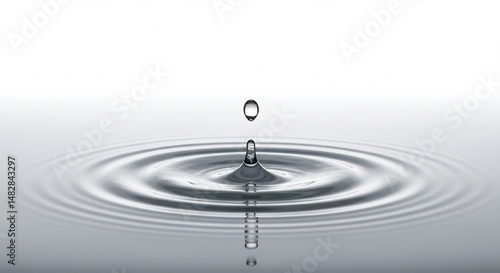 水面に落ちる雫 きれいな水紋 広がる静寂. AI Generated