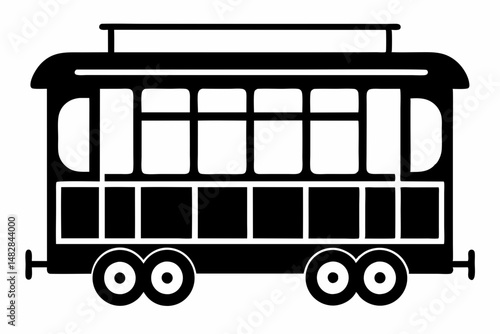 trolley silhouette line art vector illustration with a white background