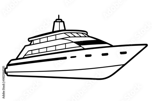 yacht silhouette line art vector illustration with a white background