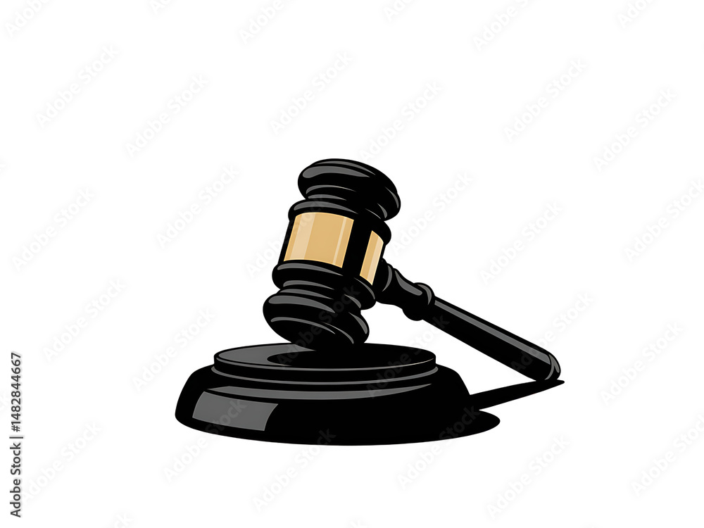 Illustration of a black gavel with a gold band on a black base Illustration of a black gavel with a gold band on a black base