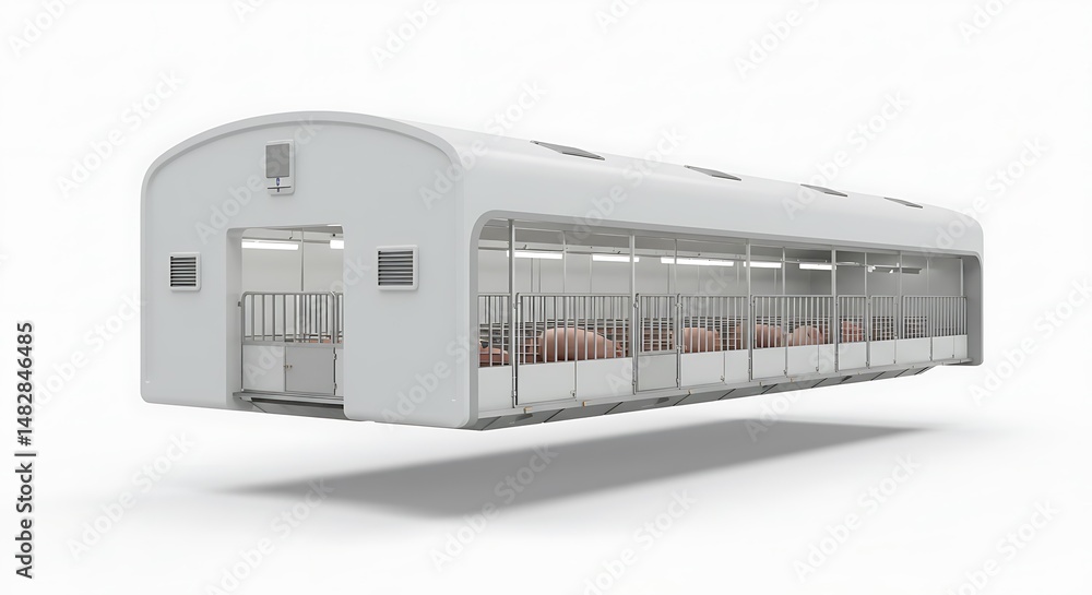 Raising Livestock Indoor in Pens in Modern Building Raising Livestock Indoor in Pens in Modern Building