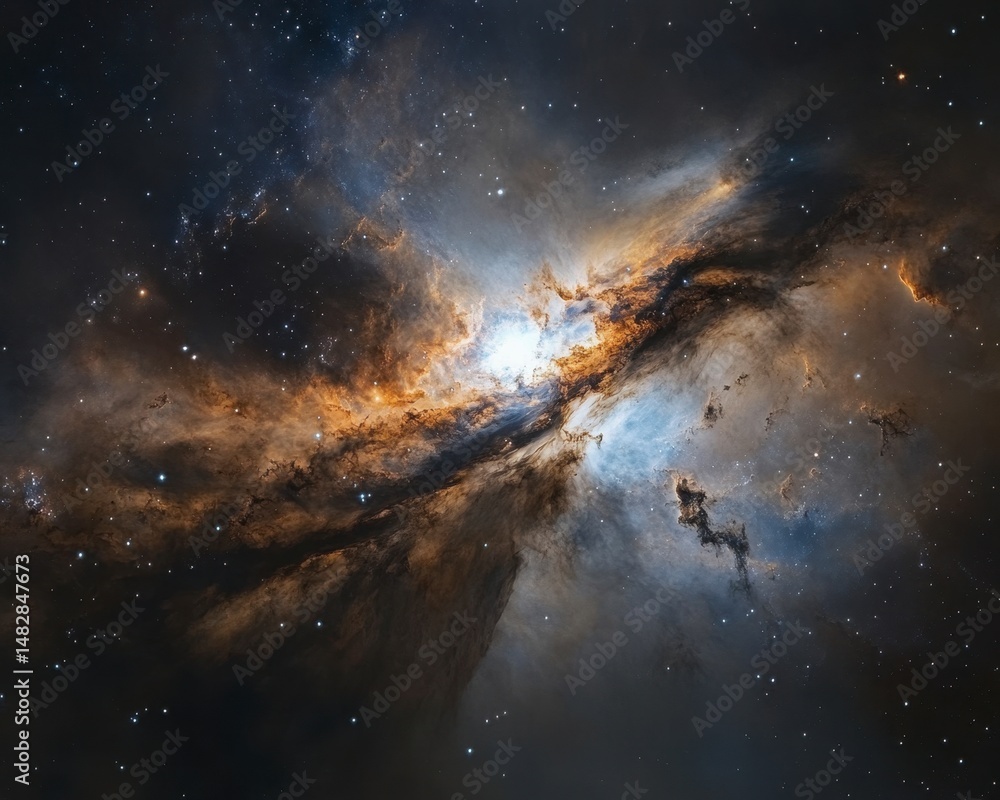 Fototapeta premium Stunning Cosmic Nebula with Vibrant Colors and Star Clusters