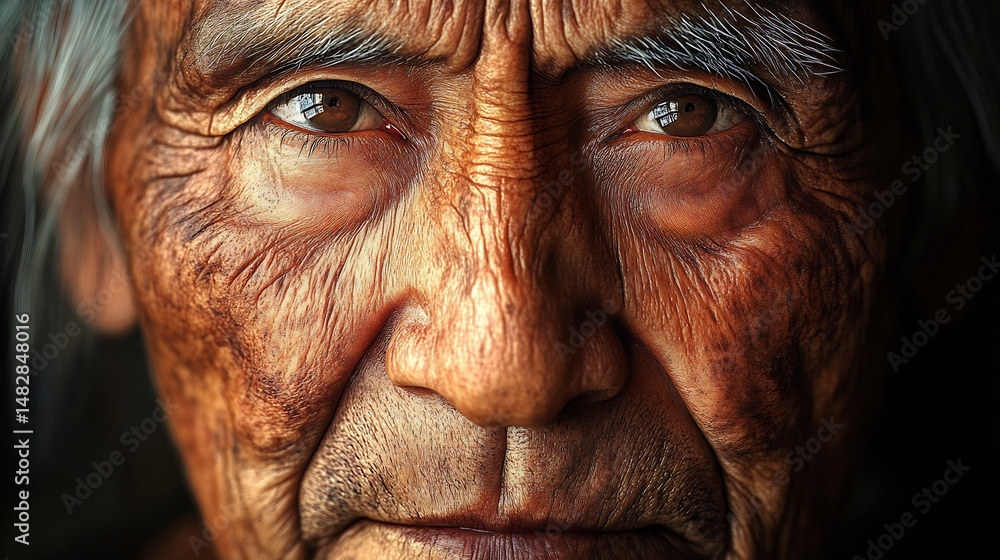 Elder's Weathered Face: A Portrait of Strength and Time Elder's Weathered Face: A Portrait of Strength and Time