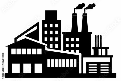 factory silhouette line art vector illustration with a white background