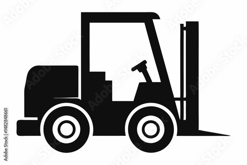 forklift silhouette line art vector illustration with a white background