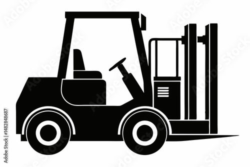 forklift silhouette line art vector illustration with a white background