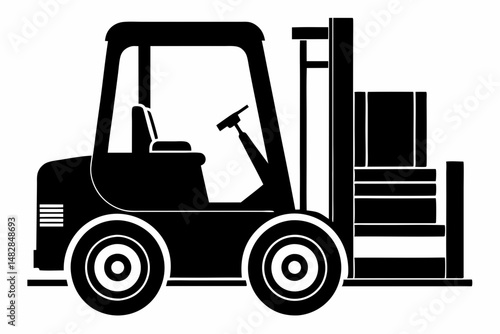 forklift silhouette line art vector illustration with a white background