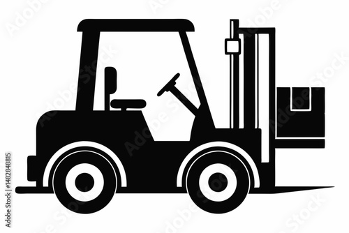 forklift silhouette line art vector illustration with a white background