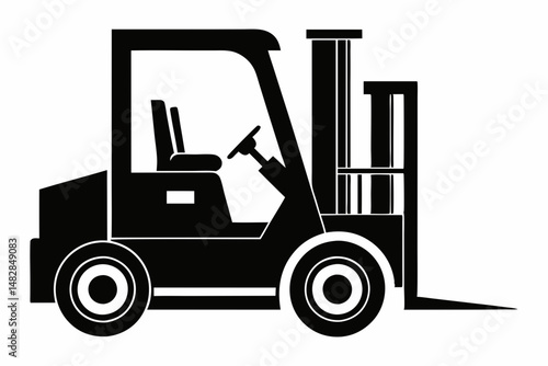 forklift silhouette line art vector illustration with a white background