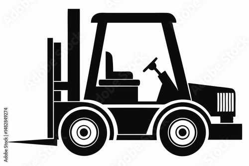 forklift silhouette line art vector illustration with a white background