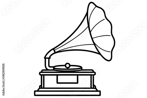 gramophone silhouette line art vector illustration with a white background