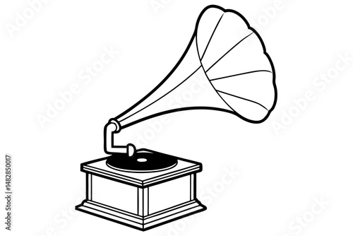 gramophone silhouette line art vector illustration with a white background