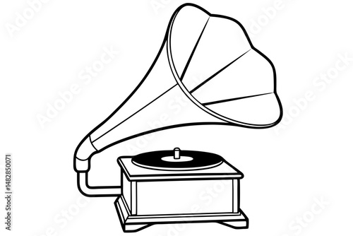 gramophone silhouette line art vector illustration with a white background