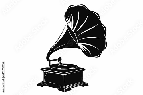 gramophone silhouette line art vector illustration with a white background
