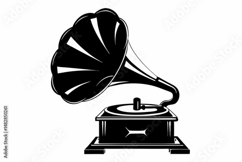 gramophone silhouette line art vector illustration with a white background