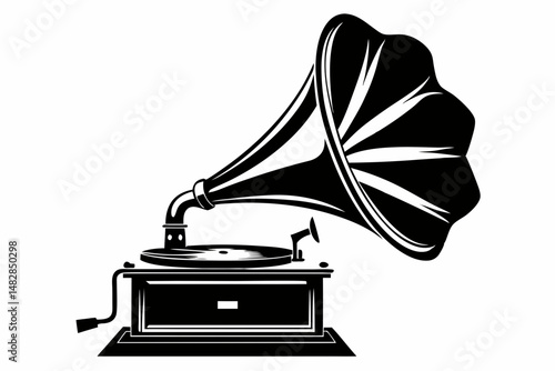 gramophone silhouette line art vector illustration with a white background