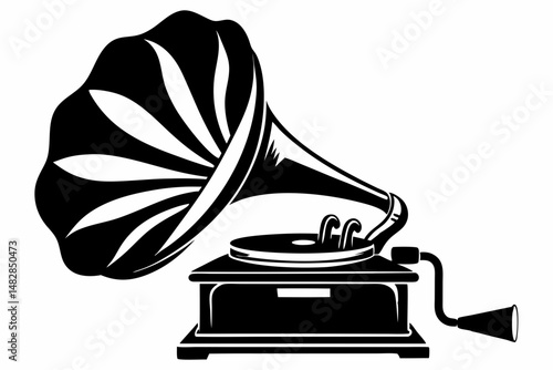 gramophone silhouette line art vector illustration with a white background