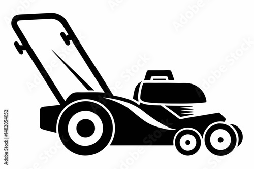 lawn mower silhouette line art vector illustration with a white background