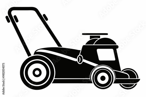 lawn mower silhouette line art vector illustration with a white background