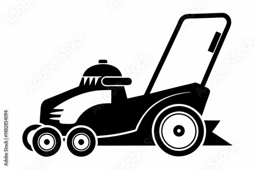 lawn mower silhouette line art vector illustration with a white background