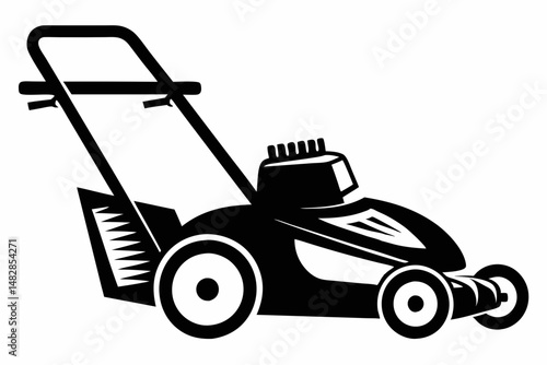 lawn mower silhouette line art vector illustration with a white background