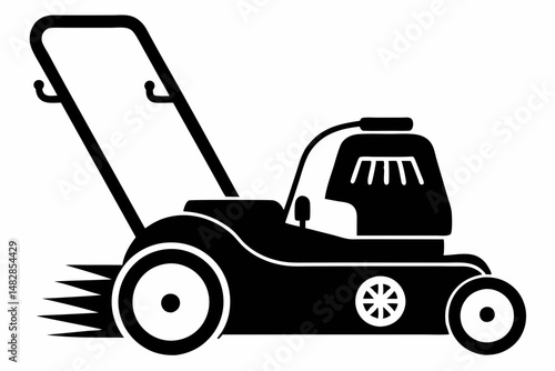 lawn mower silhouette line art vector illustration with a white background