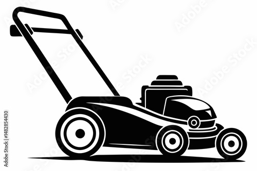 lawn mower silhouette line art vector illustration with a white background