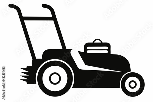 lawn mower silhouette line art vector illustration with a white background