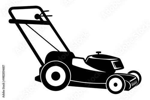 lawn mower silhouette line art vector illustration with a white background