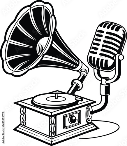 vintage gramophone with clipping path