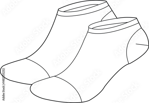 Basic Low-Cut Ankle Socks with Reinforced Toe and Heel | Technical Fashion Illustration | Flat Apparel Template CAD | 3D Perspective View