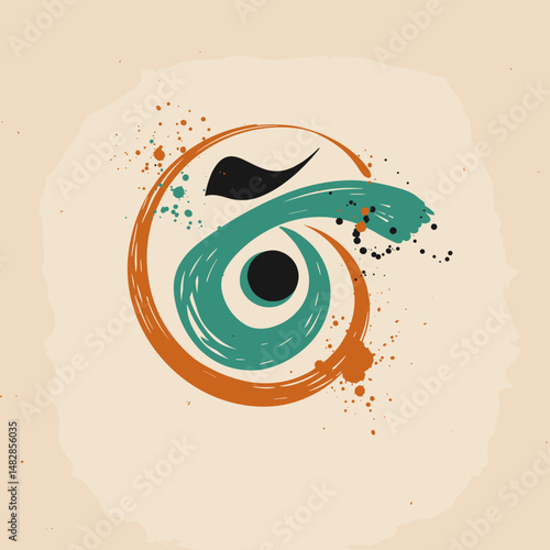 Abstract design featuring a capoeira-inspired sigil with dynamic shapes and vibrant colors